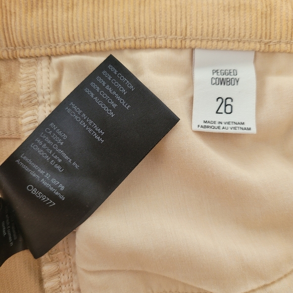 BDG Women's PEGGED COWBOY Tan Corduroy Pants Size 26 - Picture 7 of 7